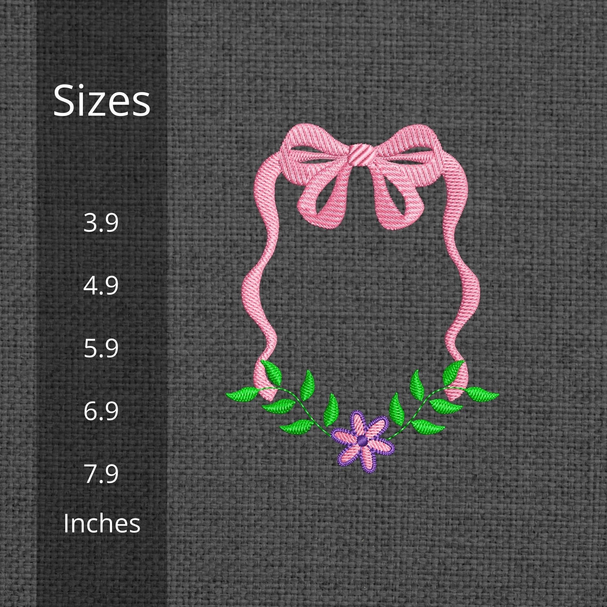 size chart for Pink Floral Crest Bow Monogram Machine Embroidery Design