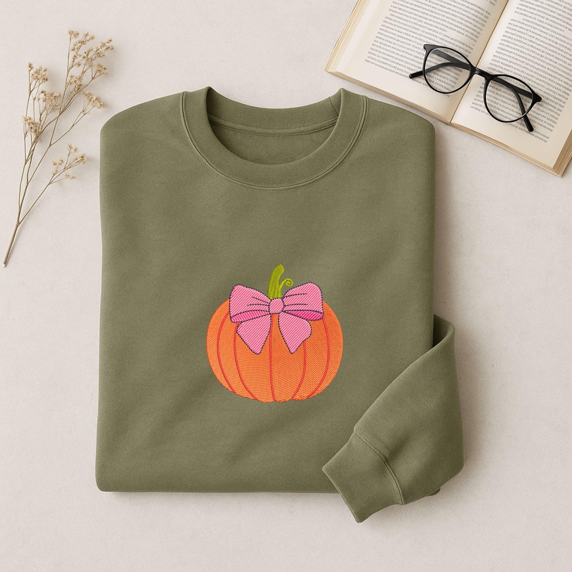 Pumpkin with Pink Bow MaEhine mbroidery Design mockup preview 3
