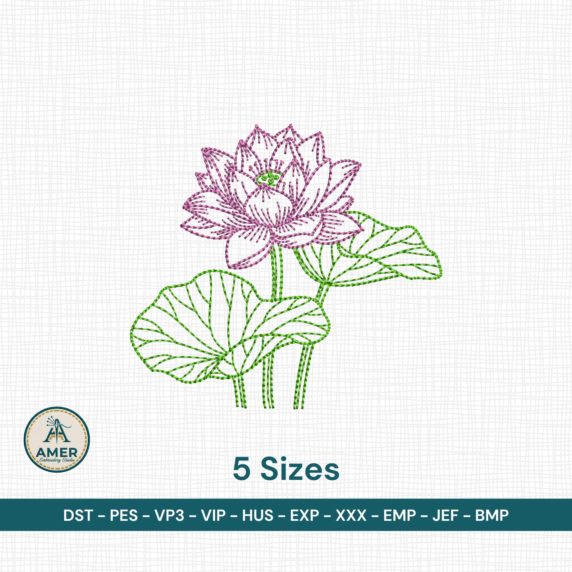 close-up preview of Serene Lotus Flower Machine Embroidery Design