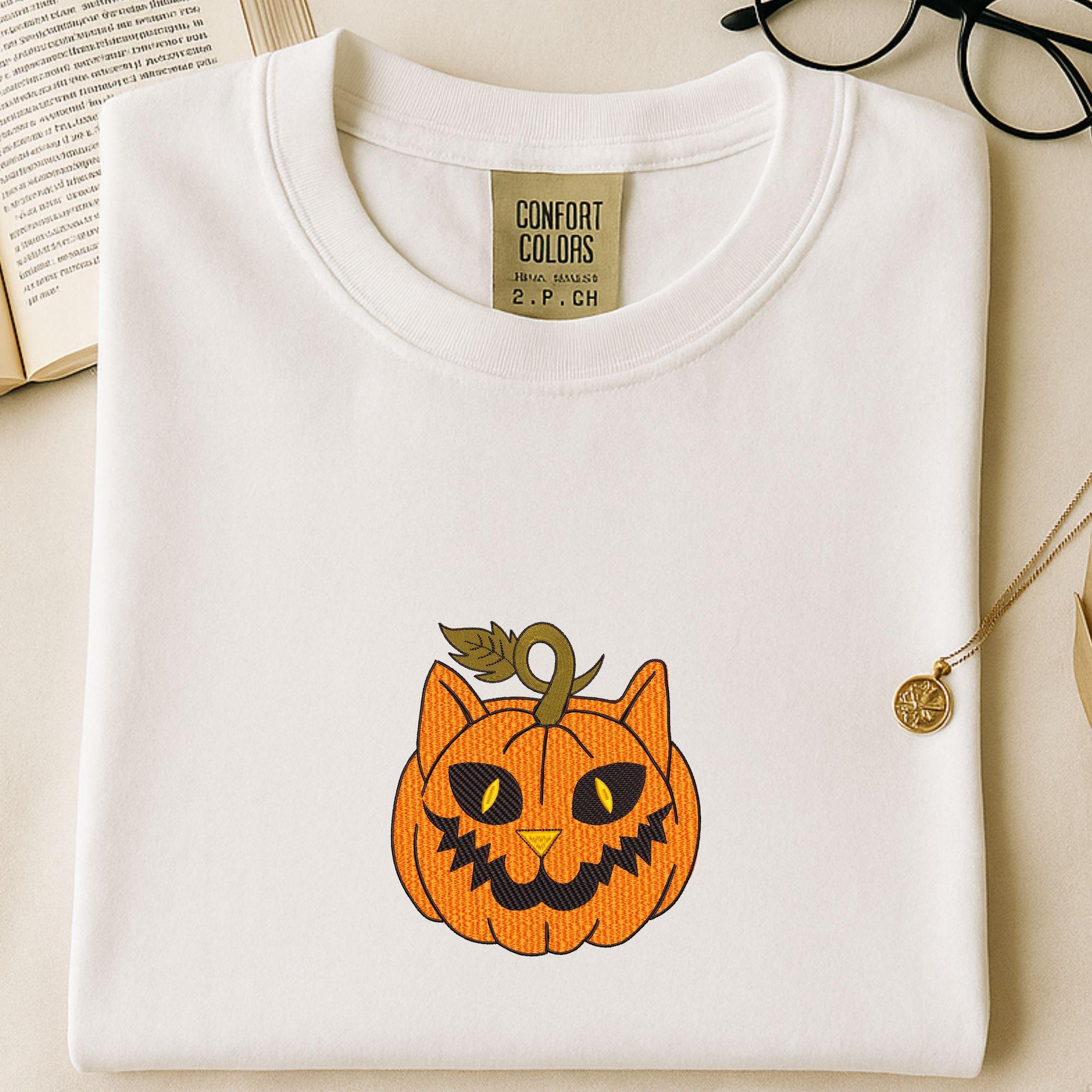 Spooky Pumpkin Cat Halloween Embroidery Design main preview