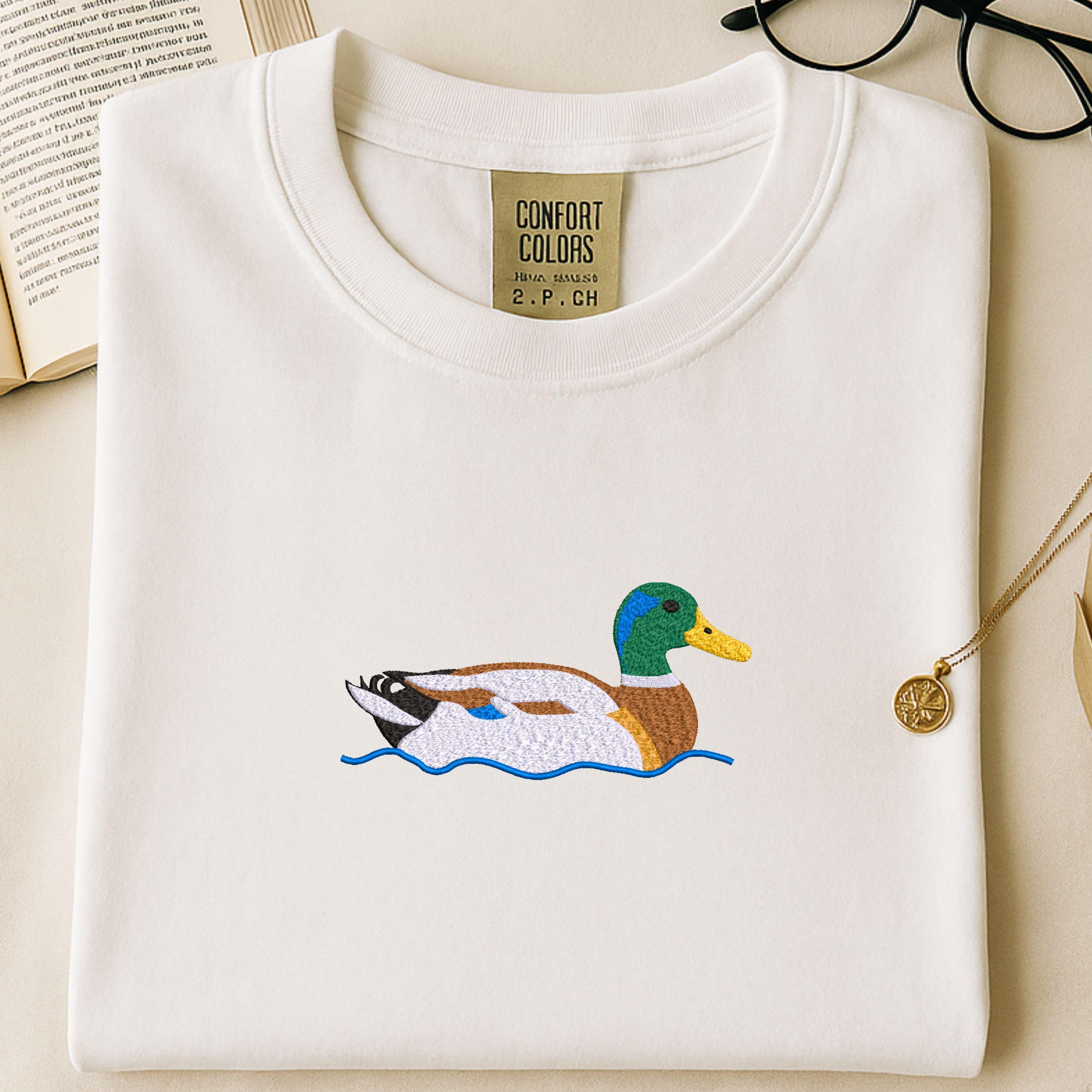close-up preview of Swimming Mallard Duck Machine Embroidery Design