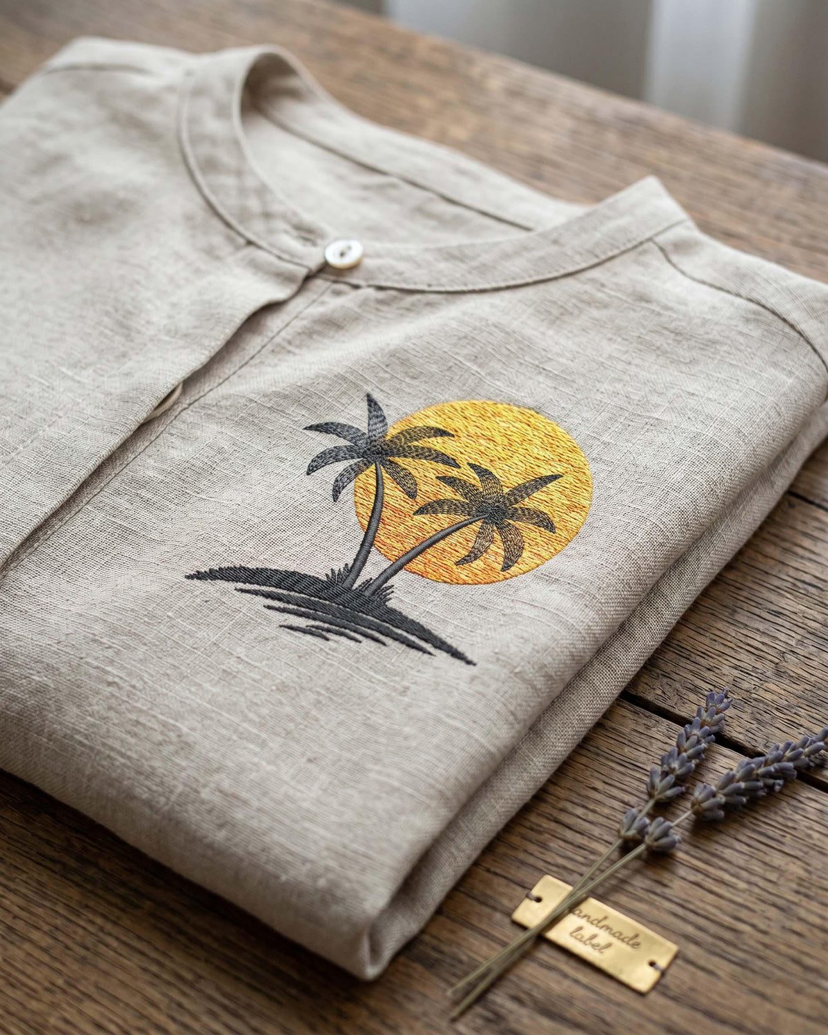 Palm Trees Sunset Embroidery Design, Tropical Beach Machine Embroidery