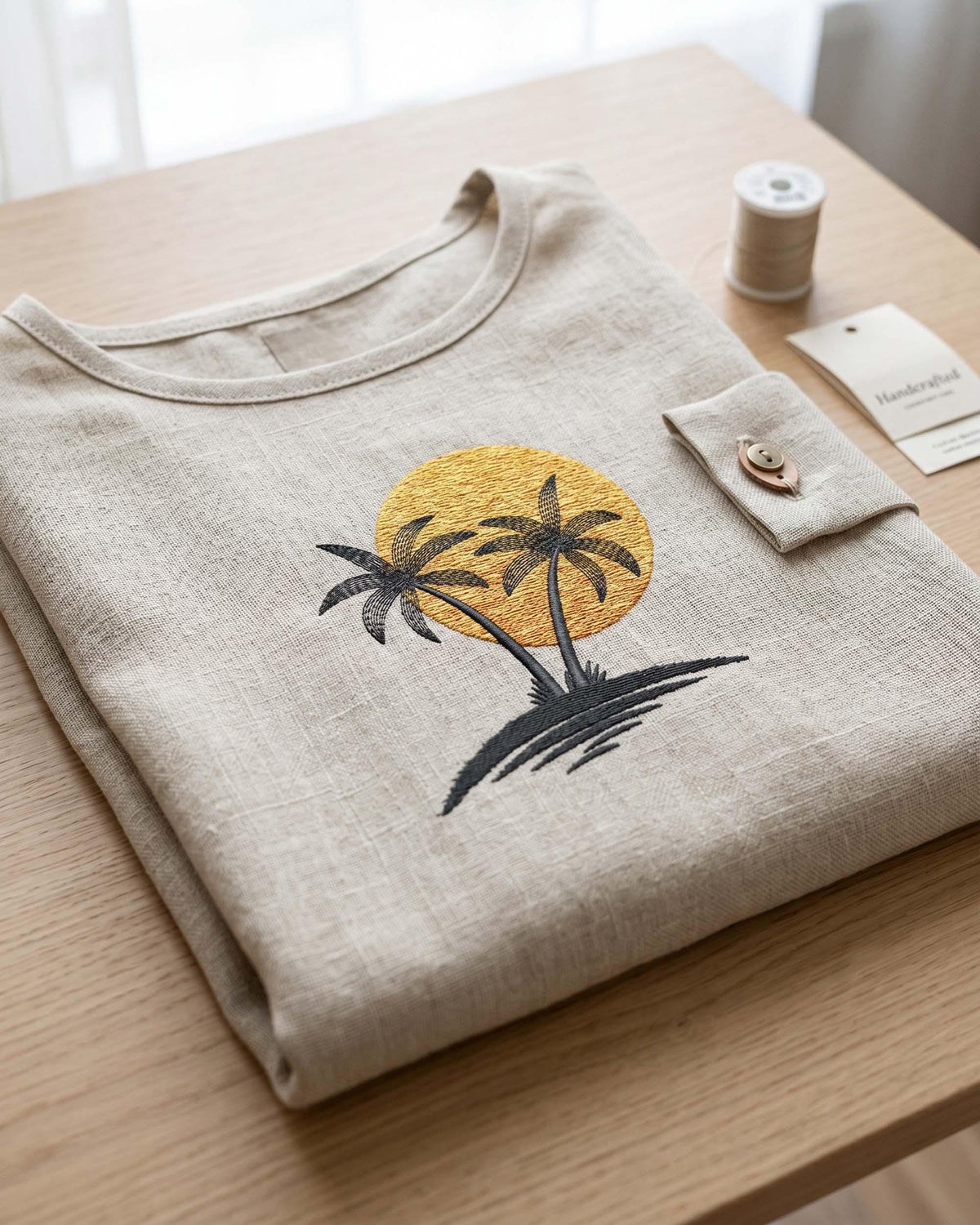 Palm Trees Sunset Embroidery Design, Tropical Beach Machine Embroidery