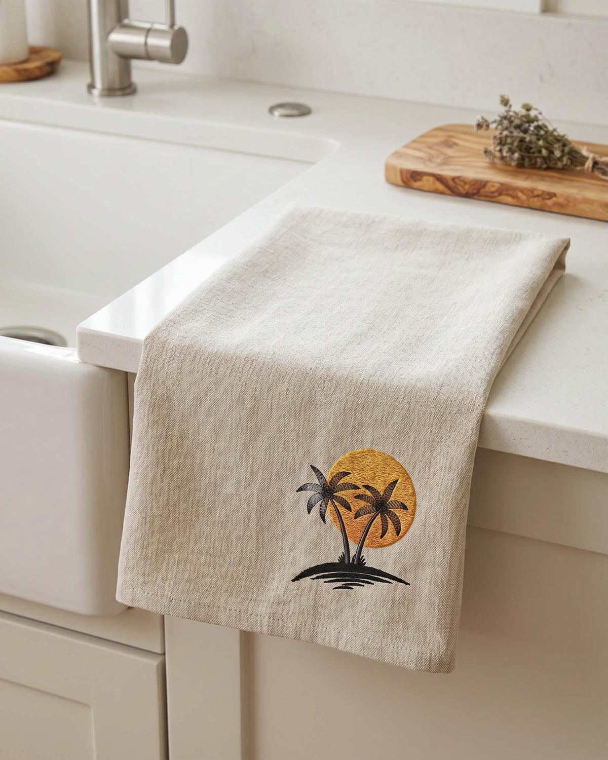 Palm Trees Sunset Embroidery Design, Tropical Beach Machine Embroidery