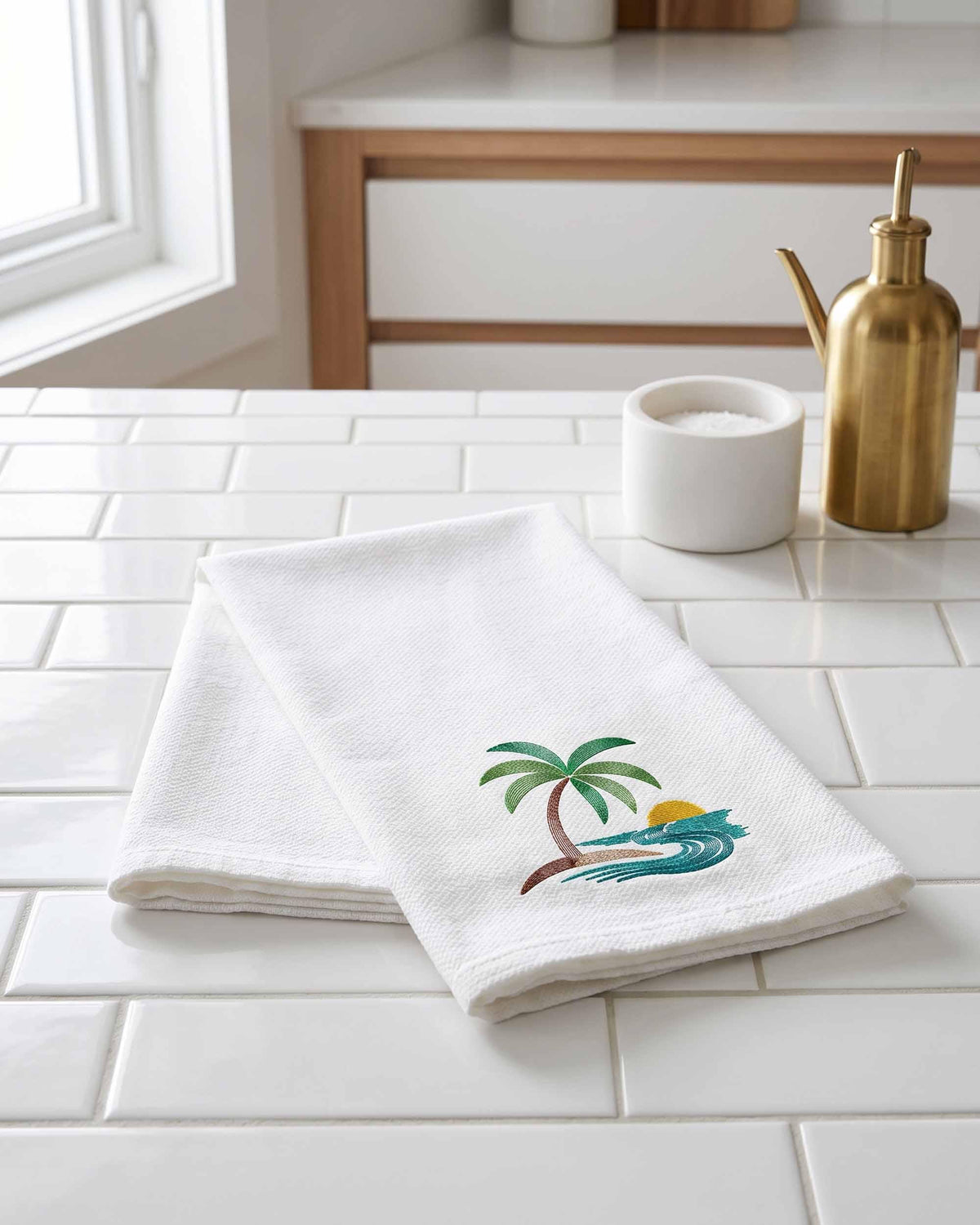 Tropical Palm Tree Embroidery Design, Beach Sunset Machine Embroidery
