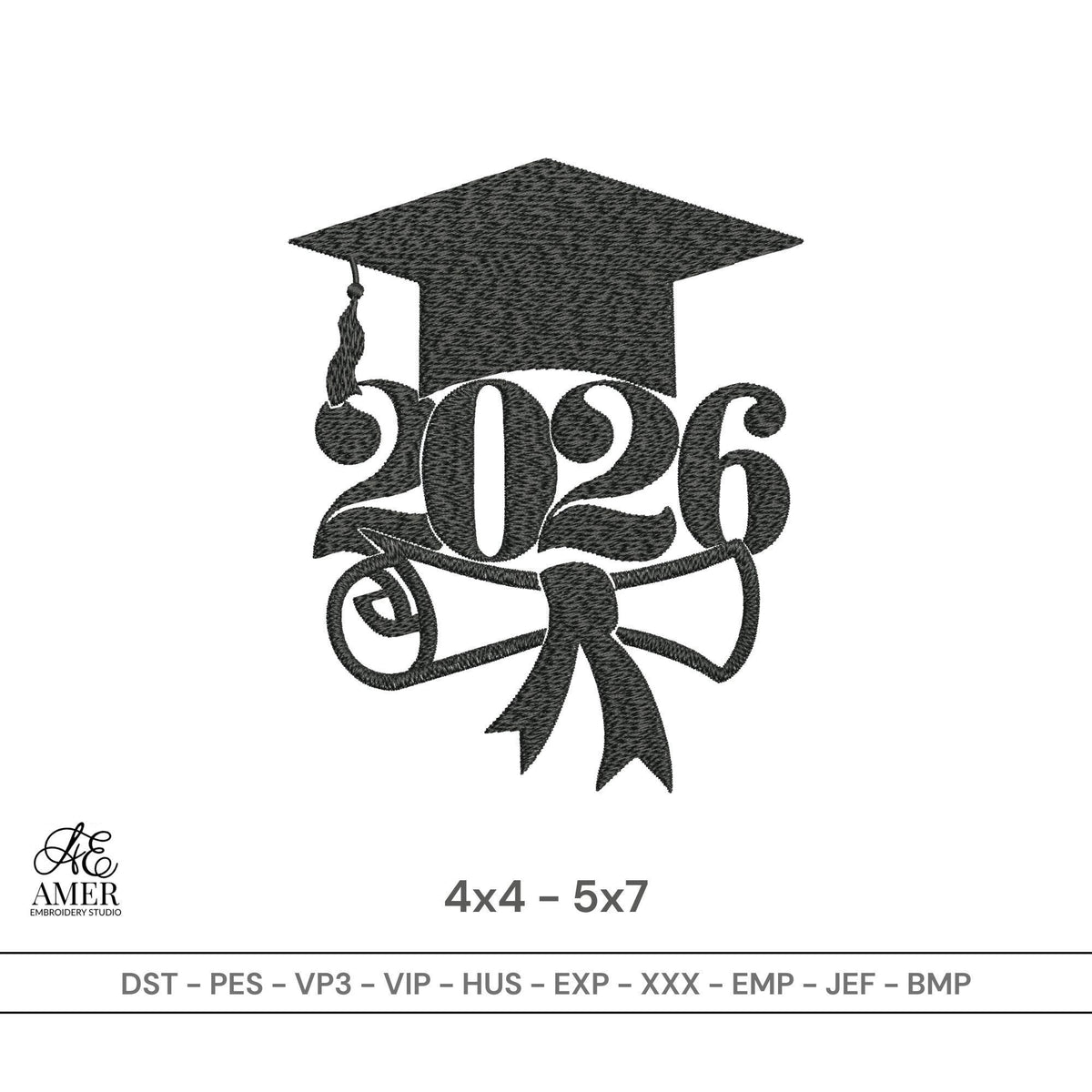 Graduation 2026 Embroidery Design, Cap and Diploma Machine Embroidery