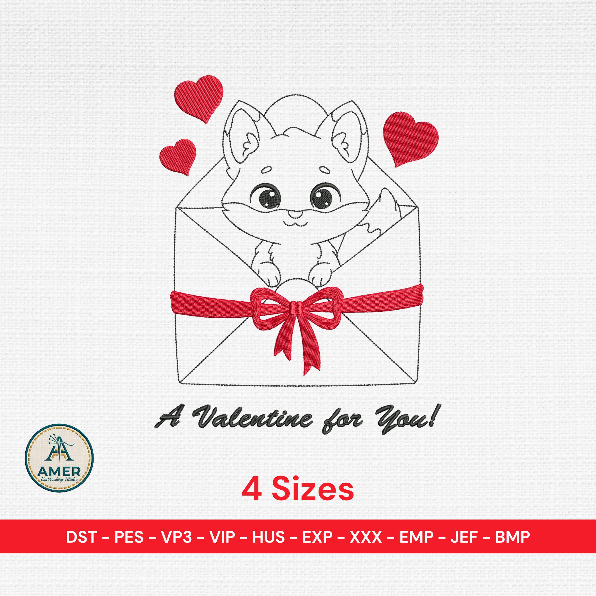 Valentine Fox Embroidery Design mockup preview 2