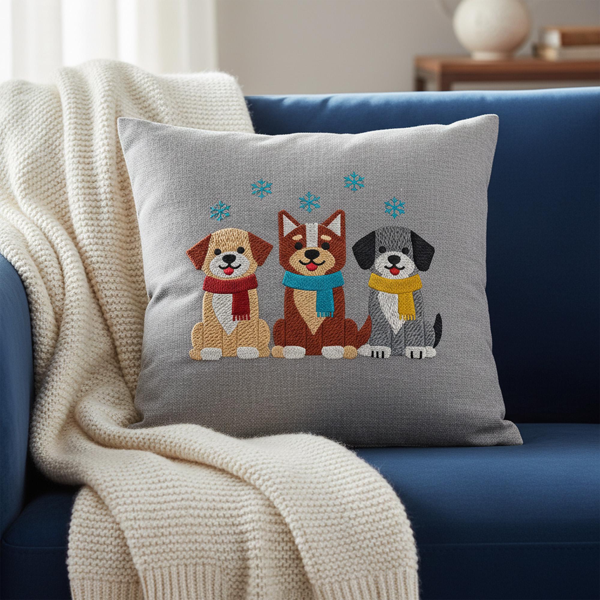 close-up preview of Winter Dogs Puppies Embroidery